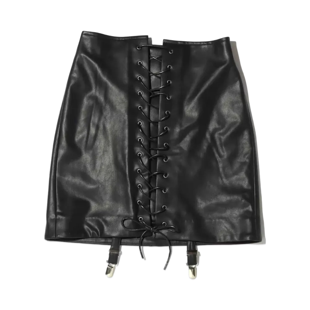 atmos pink Lace-Up Faux Leather Skirt With Garter "Black"