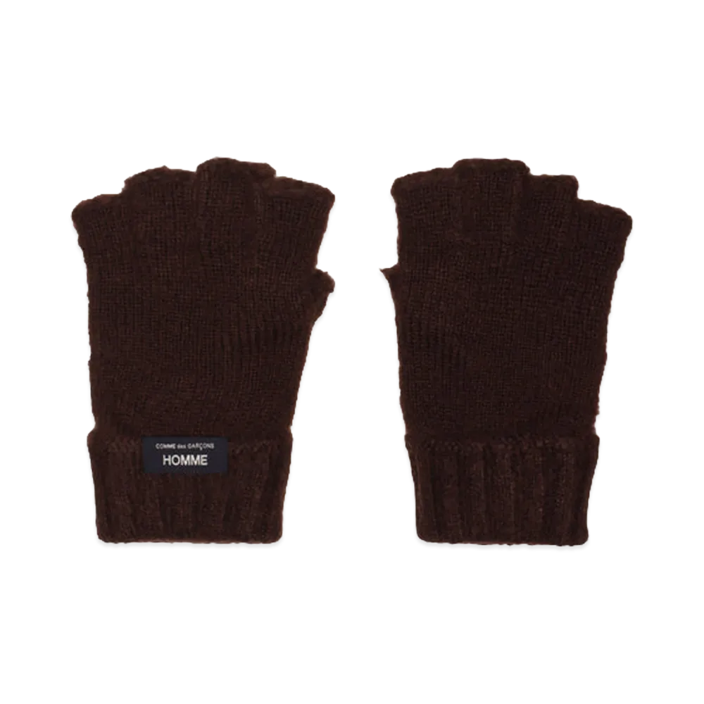 COMME des GARCONS HOMME Wool Acrylic Jersey Fulled Gloves "Dark Brown"