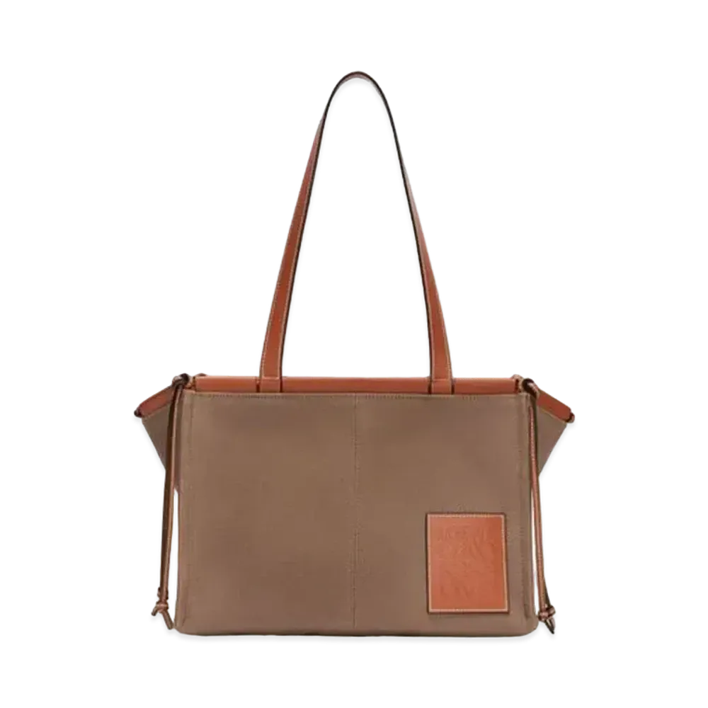 LOEWE Cushion Tote In Canvas and Calfskin "Taupe"