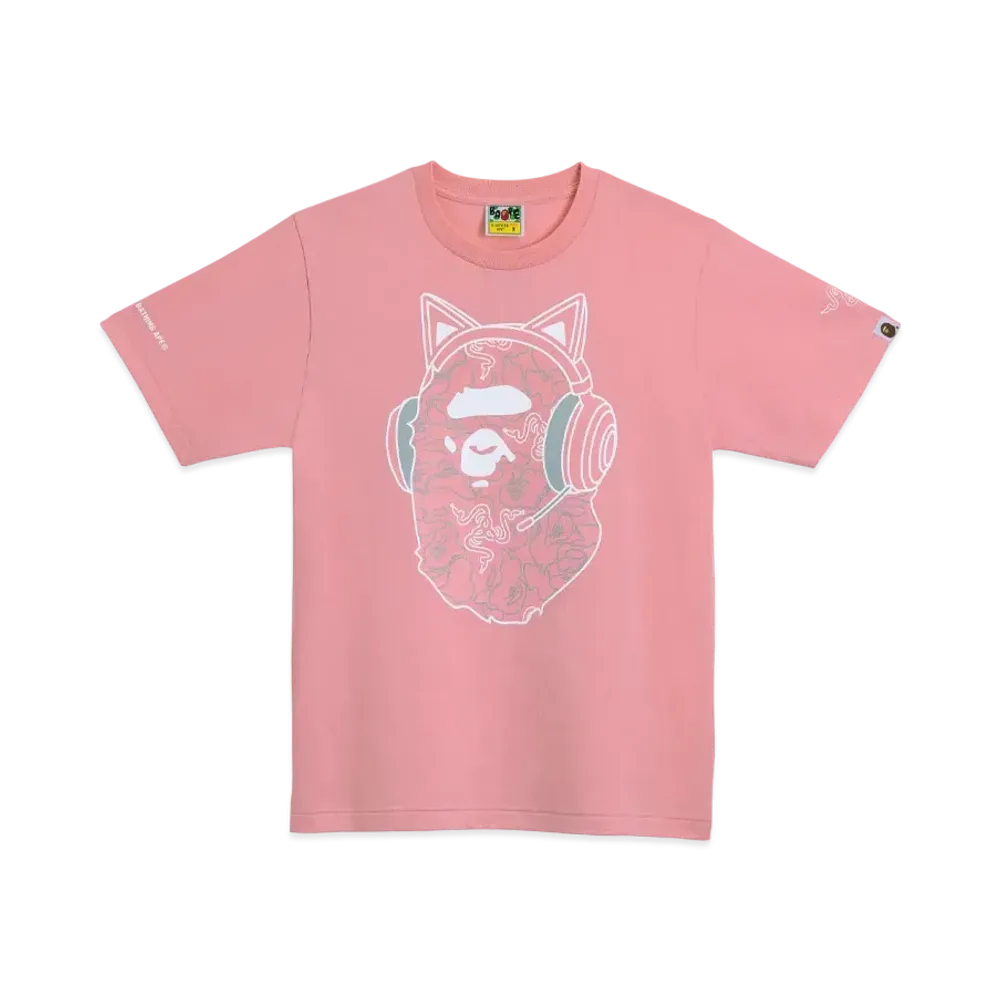A BATHING APE x Razer NEON CAMO APE HEAD TEE "Pink"