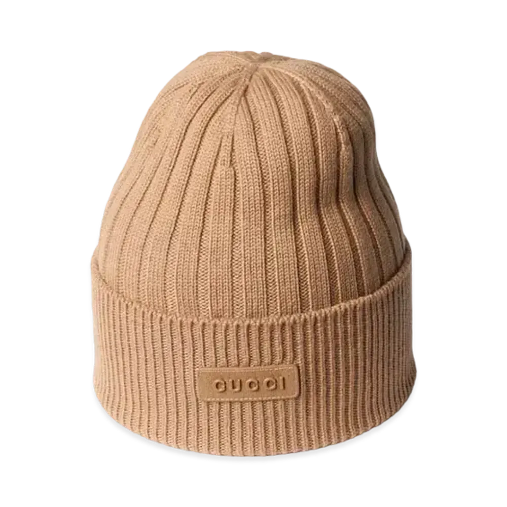 GUCCI Rib Knit Wool Hat "Beige"