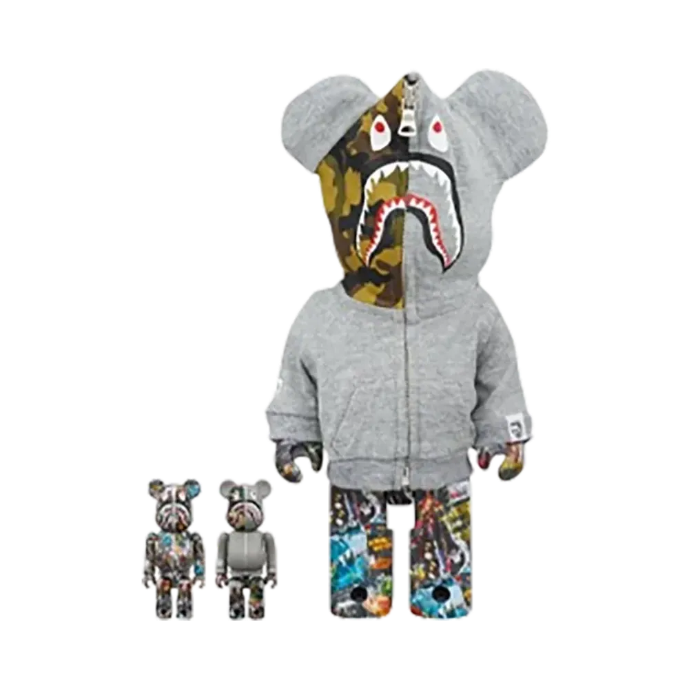 MEDICOM TOY "BEARBRICK" Bape Legacy Camo Shark Gray 100% & 400% 3 Pcs Set