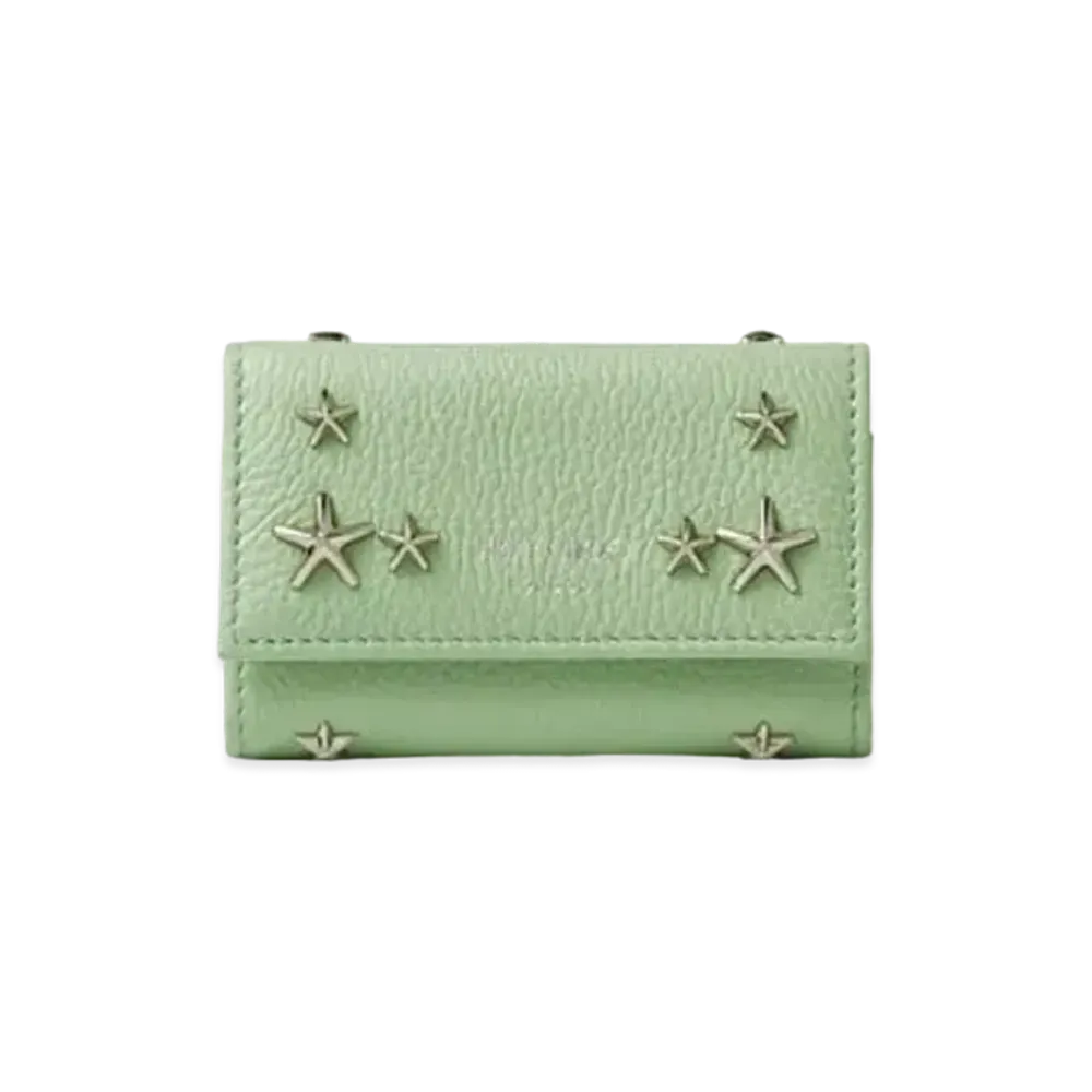 Jimmy Choo Neptune Soft Grainy Calf Leather Key Case With Star Studs "Silver/Peppermint"