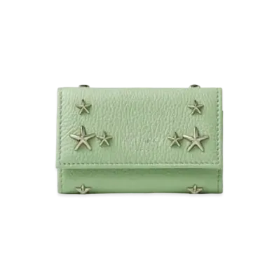 Jimmy Choo Neptune Soft Grainy Calf Leather Key Case With Star Studs "Silver/Peppermint"