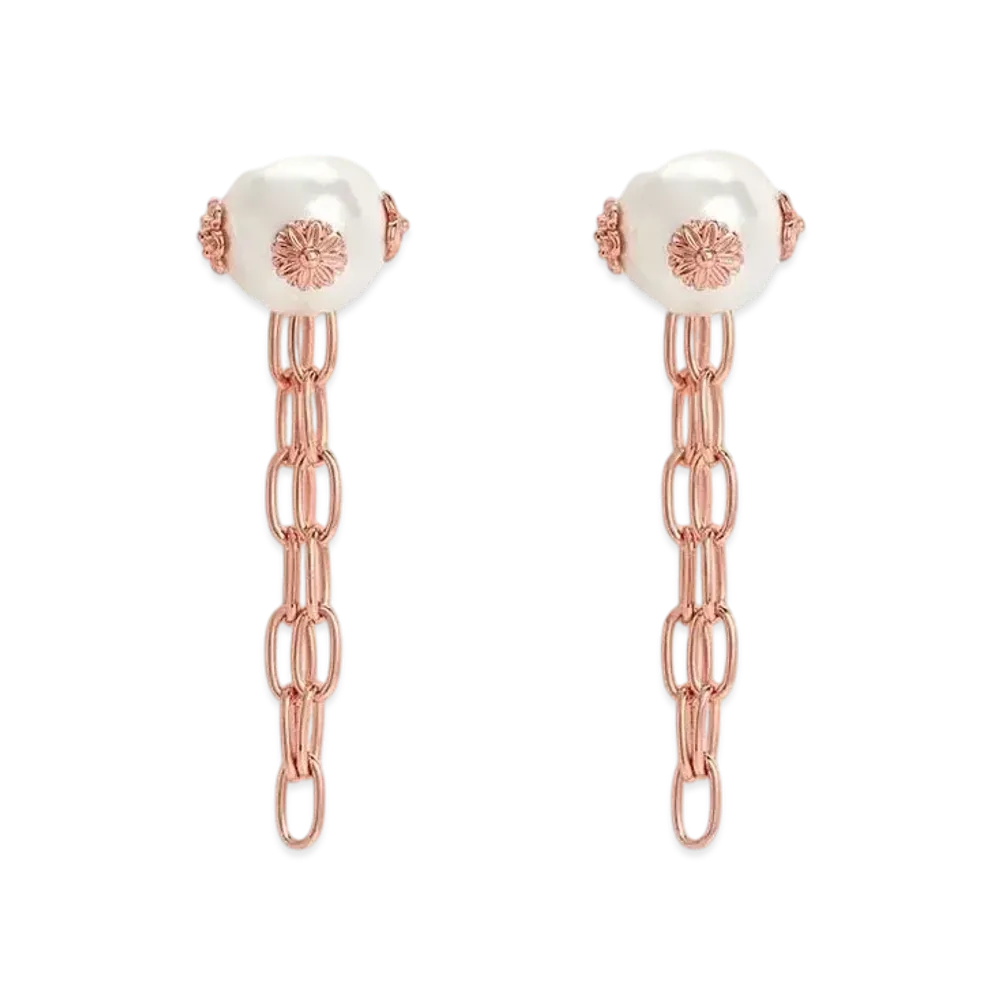 CHARLES & KEITH Flower Embellished Pearl Drop Earrings "RoseGold"