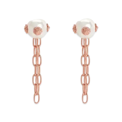 CHARLES & KEITH Flower Embellished Pearl Drop Earrings "RoseGold"