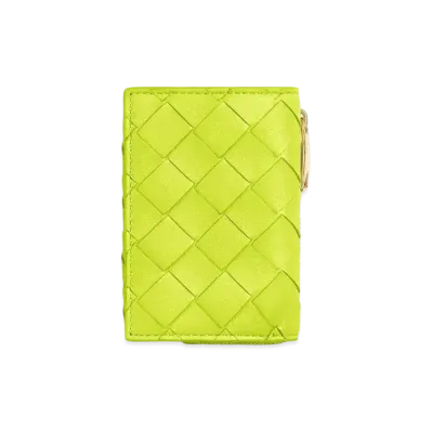 Bottega Veneta Tiny Tri-Fold Zip Wallet "Acid Kiwi"