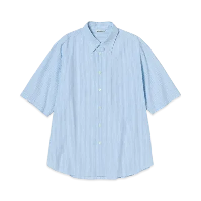 AURALEE Suvin High Count Cloth Stripe Half Sleeved Shirt "Light Blue Stripe"