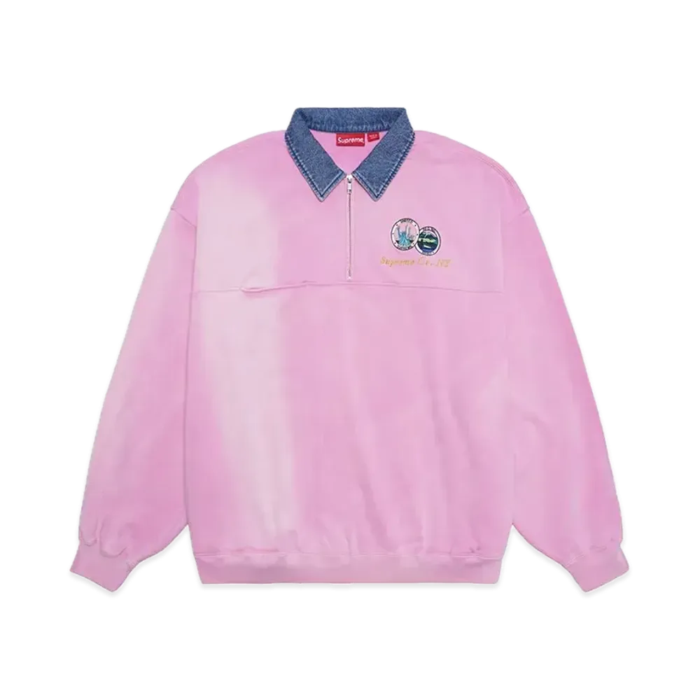 Supreme Denim Collar Half Zip Sweatshirt "Pink"