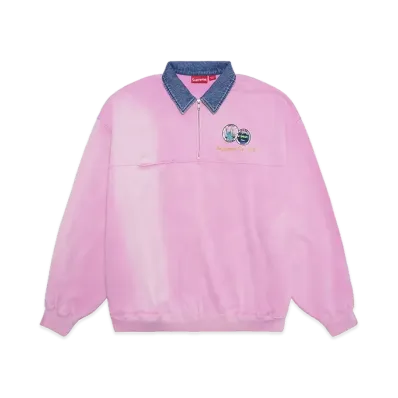 Supreme Denim Collar Half Zip Sweatshirt "Pink"