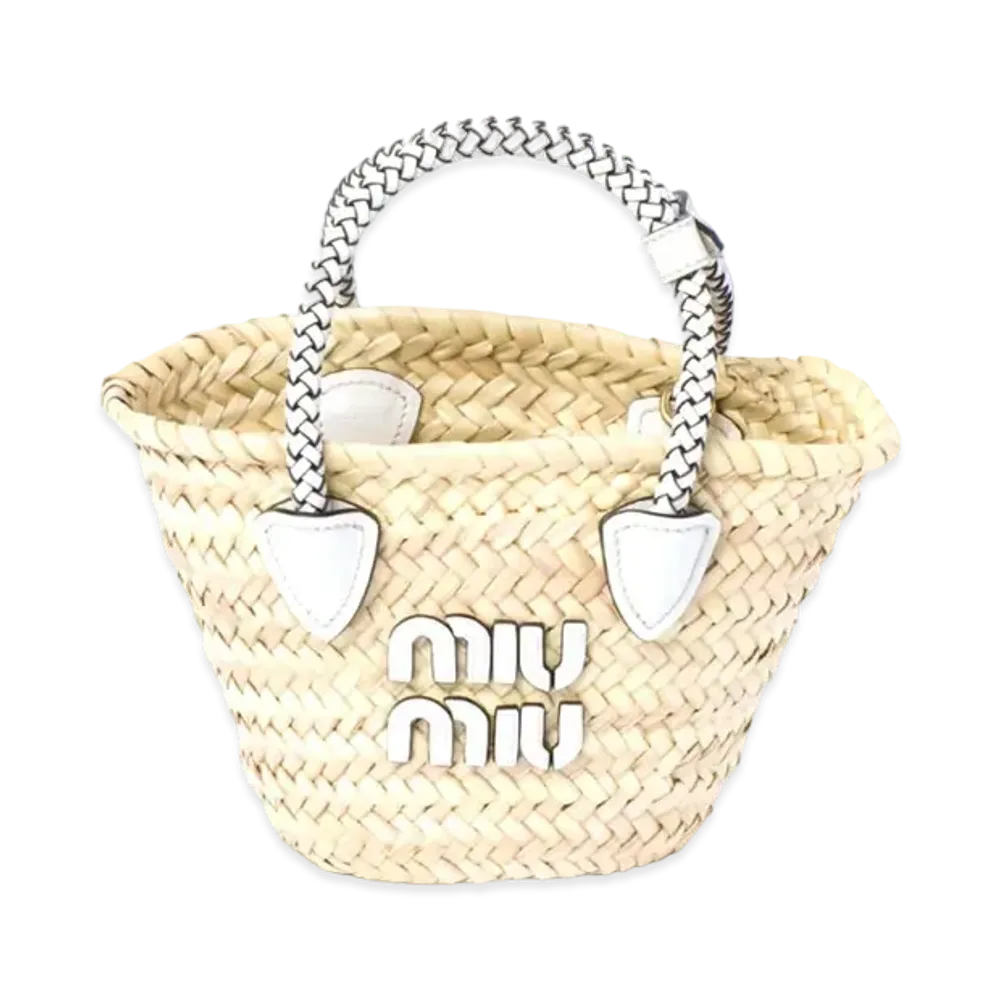MIUMIU Woven Habric Handbag "Beige/White"