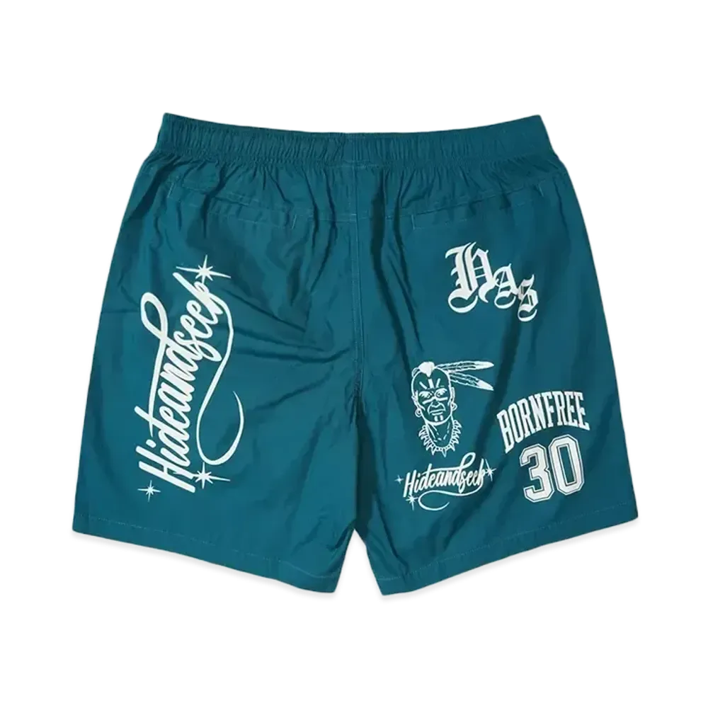 Hide and Seek Cursive Logo Beach Short "GREEN"