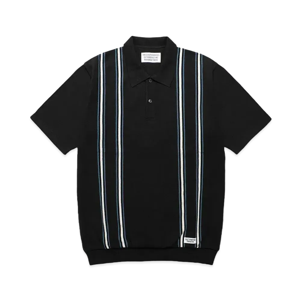 WACKO MARIA Striped Jacquard Knit Polo Shirt "Black"