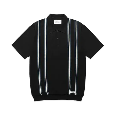WACKO MARIA Striped Jacquard Knit Polo Shirt "Black"