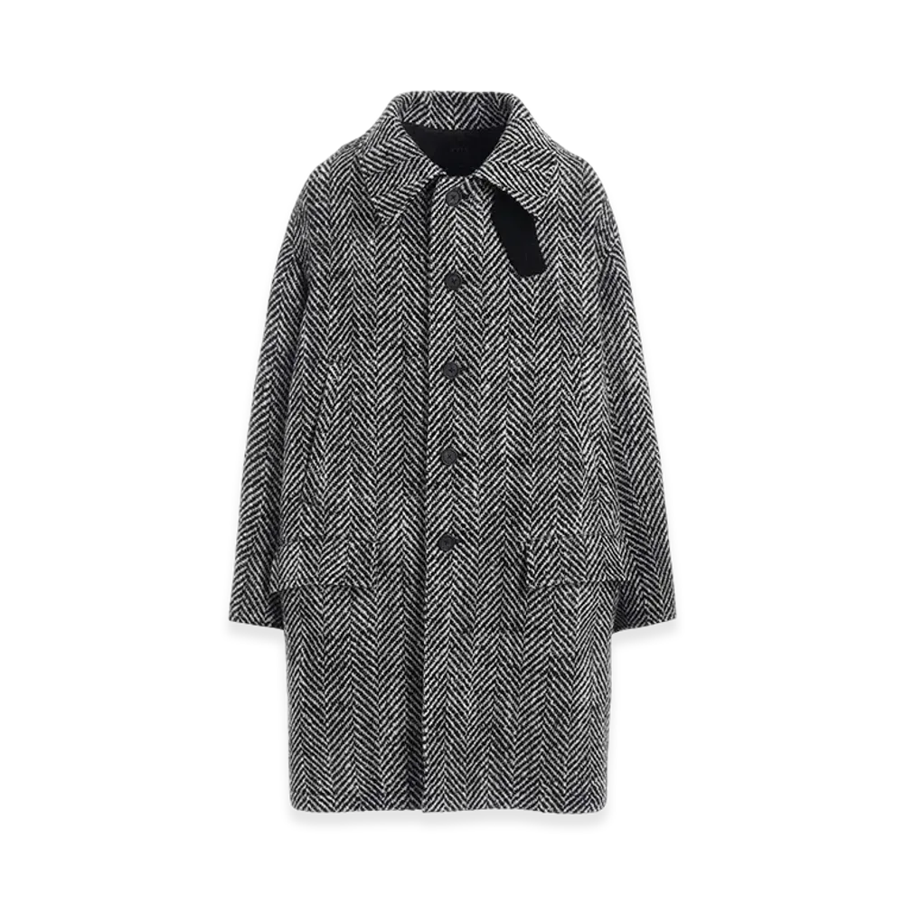 S'YTE Herringbone Tweed Oversized Soutien Collar Coat "Black"