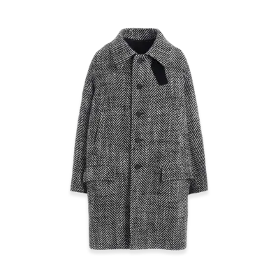 S'YTE Herringbone Tweed Oversized Soutien Collar Coat "Black"