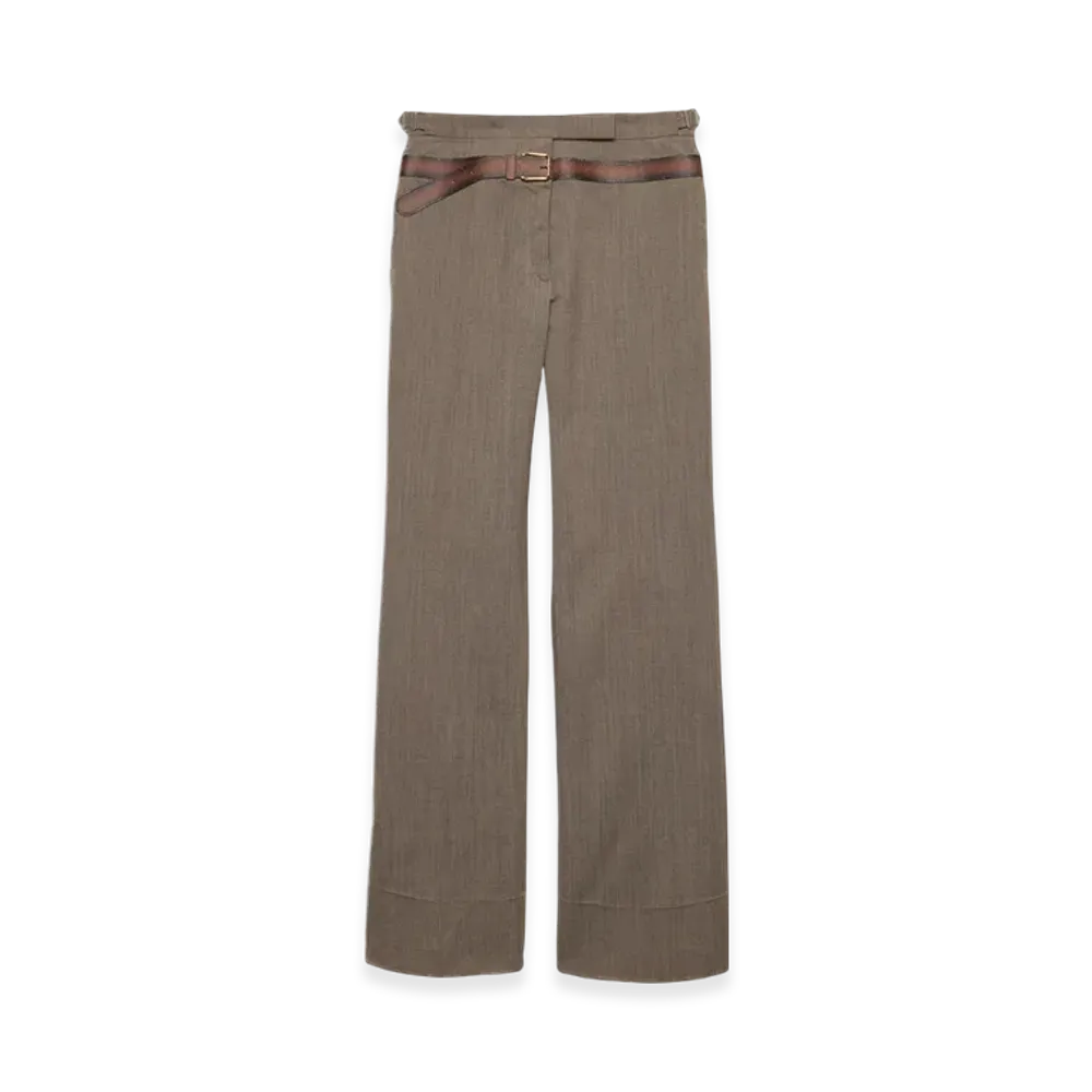 PRADA Women's Technical Wool Pants with Printed Belt "Clay Grey"