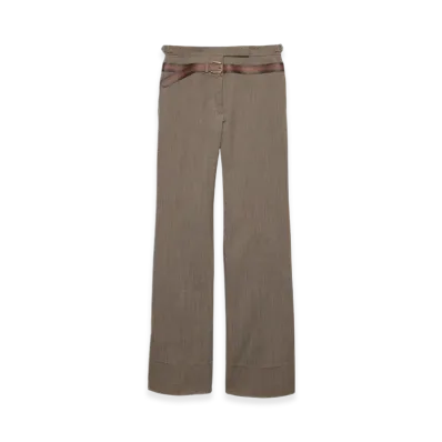 PRADA Women's Technical Wool Pants with Printed Belt "Clay Grey"