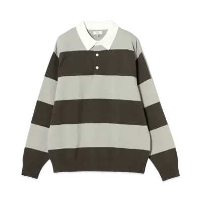 BEAMS Solotex(R)7G Border Lager Knit Polo Shirt "ChacoalGray"