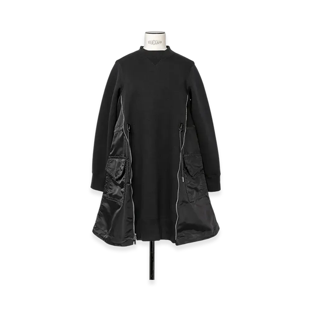 sacai Sponge Sweat x Nylon Twill Dress "Black/Black"