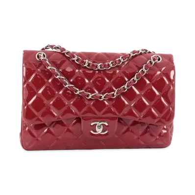 CHANEL Deca Matelasse Classic Double Flap Patent Calfskin "Red/Silver"