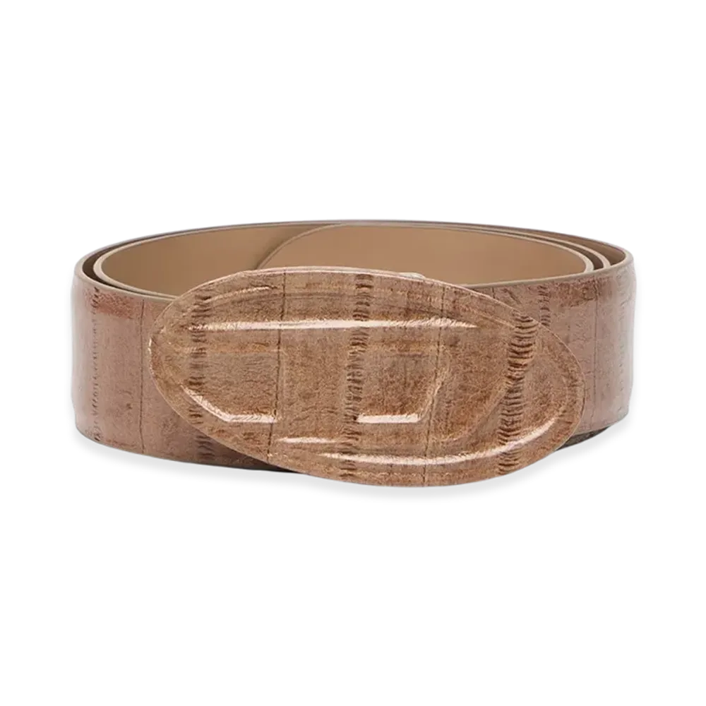 Diesel B-1Dr Embraced 4Cm Belt In Eel-Effect Leather "Light Brown"