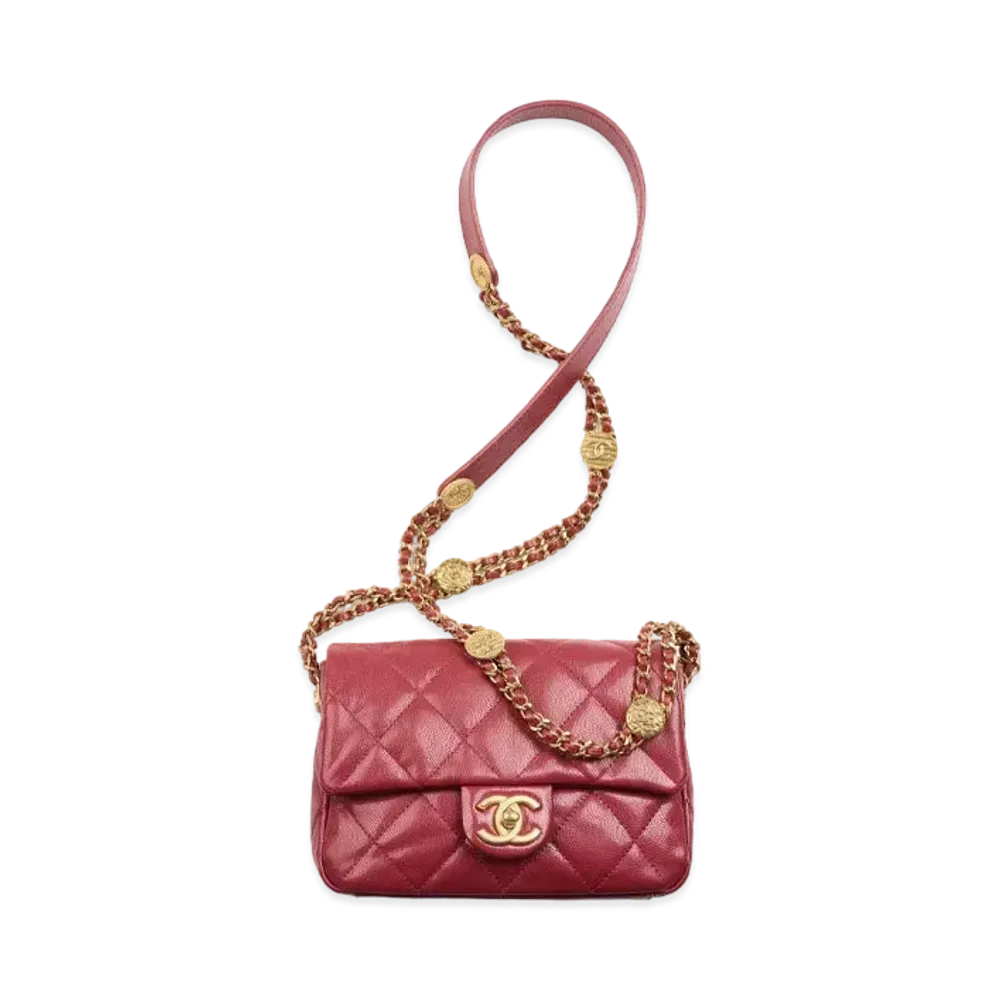 CHANEL Small Flap Bag Grainy Shiny Calfskin "Burgundy"