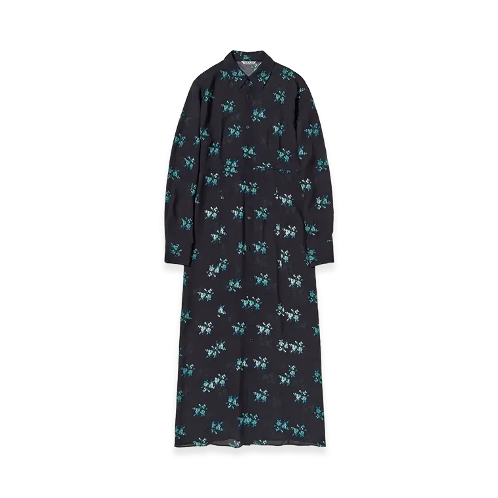 AURALEE Women's Printed Airy Silk Georgette Dress "Ink Black"
