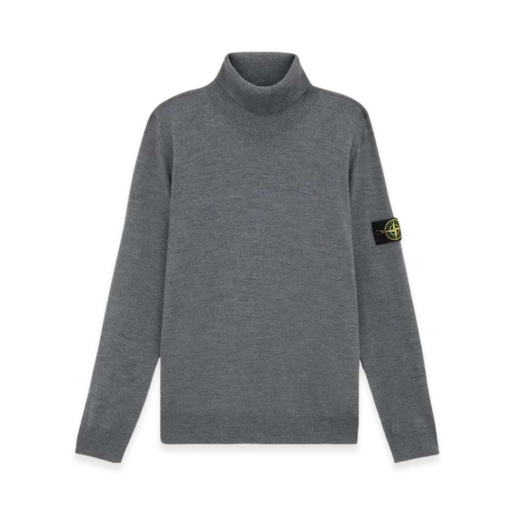 Stone Island 525C4 Light Pure RWS Wool Turtleneck Sweater with Ribbed Details - 24FW "Dark Grey Melange"