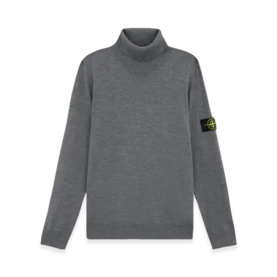 Stone Island 525C4 Light Pure RWS Wool Turtleneck Sweater with Ribbed Details - 24FW "Dark Grey Melange"