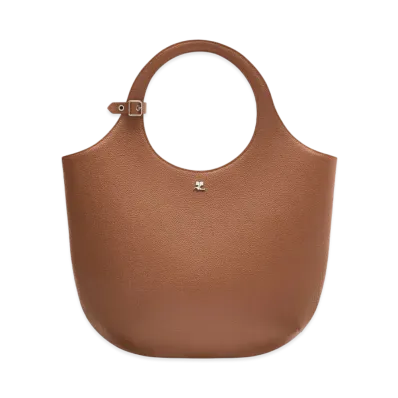 Courreges Medium Holy Grained Leather Bag "Toffee"