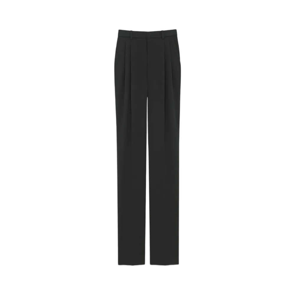 Saint Laurent Women's High-Waisted Pants in Grain de Poudre "Black"