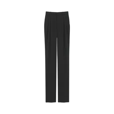 Saint Laurent Women's High-Waisted Pants in Grain de Poudre "Black"