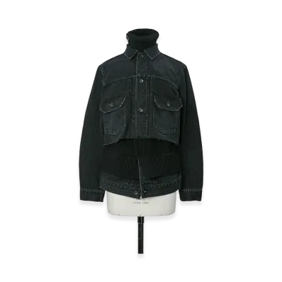 sacai Women's Denim x Wool Knit Jacket "Black"