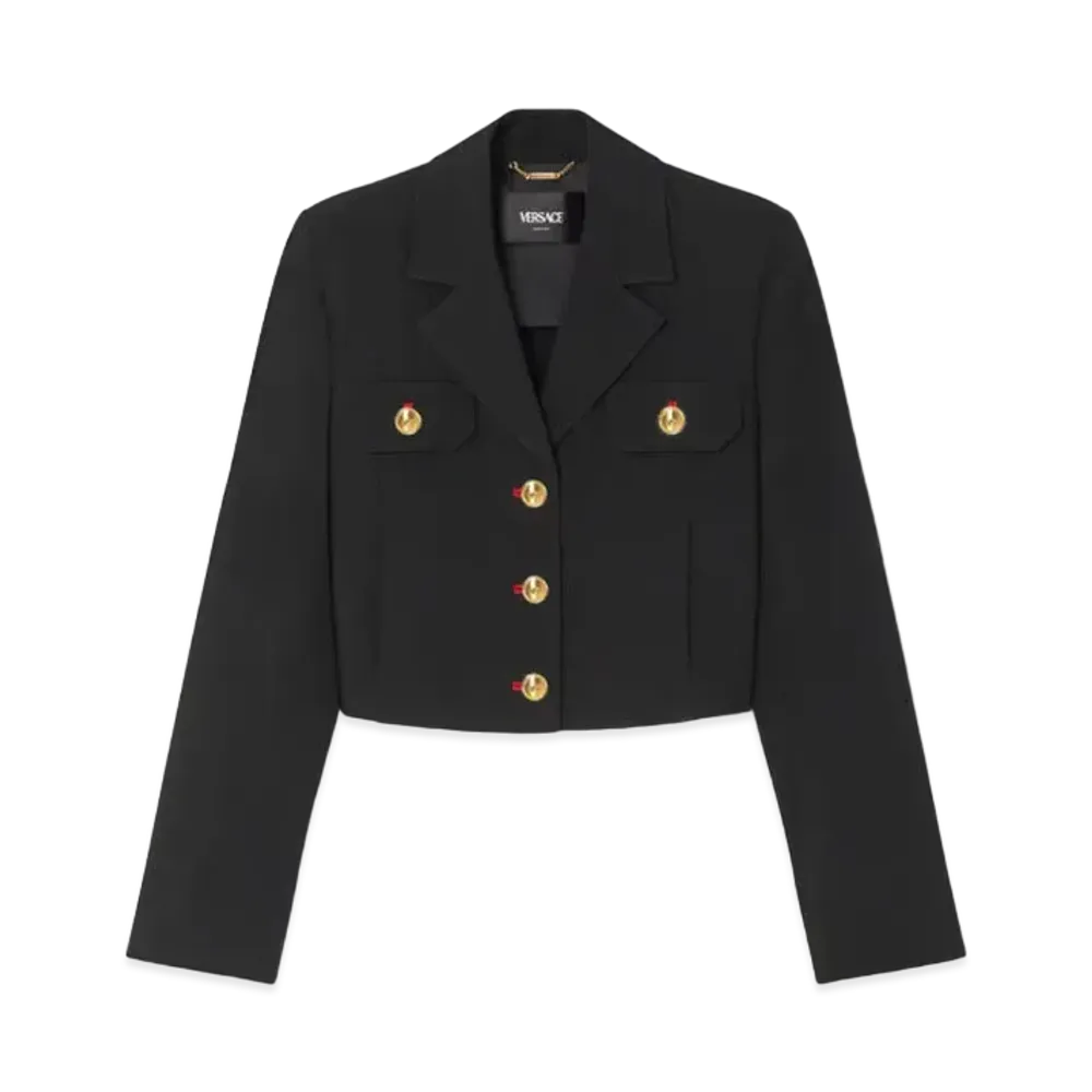 Versace Wool Gabardine Uniform Crop Jacket "Black"