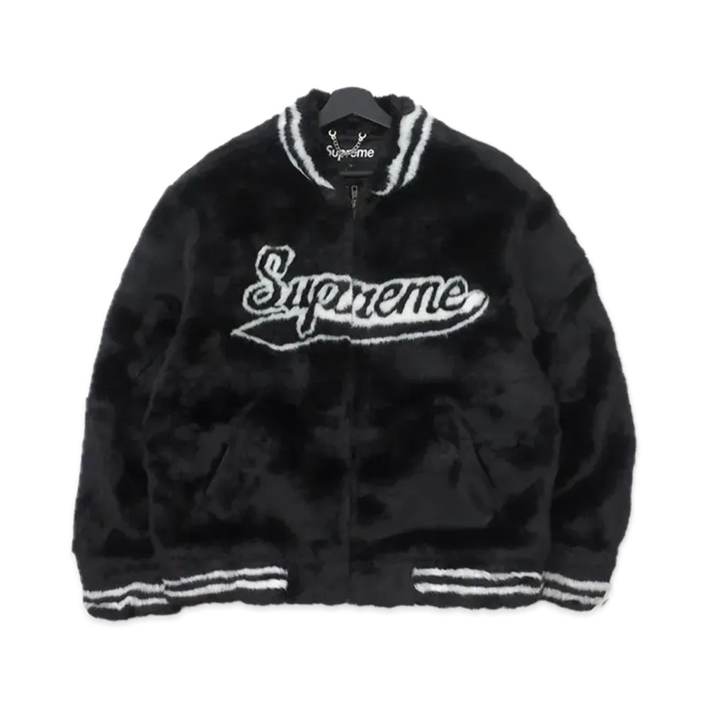 Supreme Faux Fur Varsity Jacket "Black"