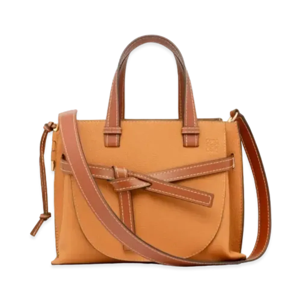 LOEWE Small Gate Top Handle Bag In Soft Grained Calfskin "Light Caramel / Pecan"