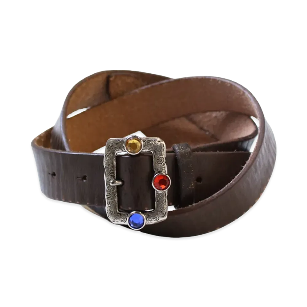 KAPITAL Oil Leather Studs Disco Buckle Belt "Brown"