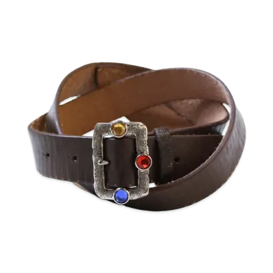 KAPITAL Oil Leather Studs Disco Buckle Belt "Brown"