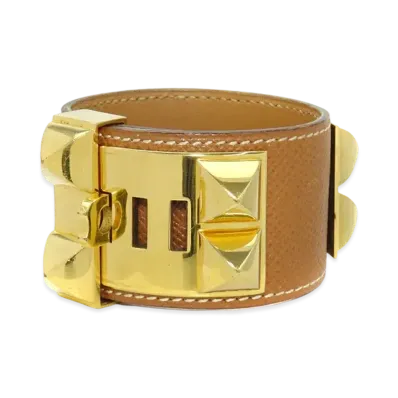 HERMES Collier De Chien Plating Leather Bracelet "Brown"