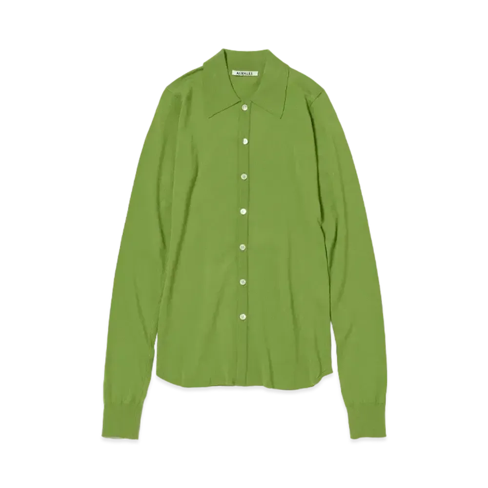 AURALEE Super High Gauge Cotton Knit Shirt Cardigan "Sage Green"