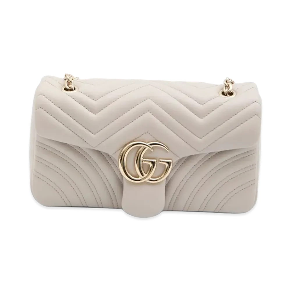 GUCCI Women's Chalk Nappa Leather Medium GG Marmont Shoulder Bag "Grey"