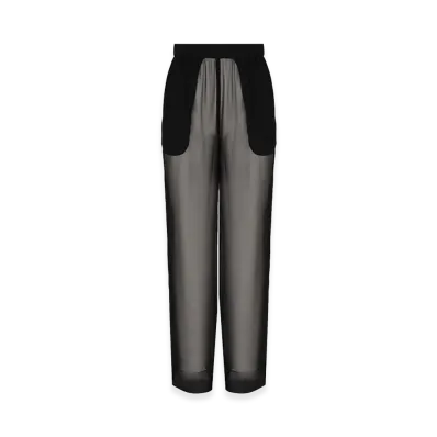 Saint Laurent Women's Wide Trousers In Crepe Muslin "Black"