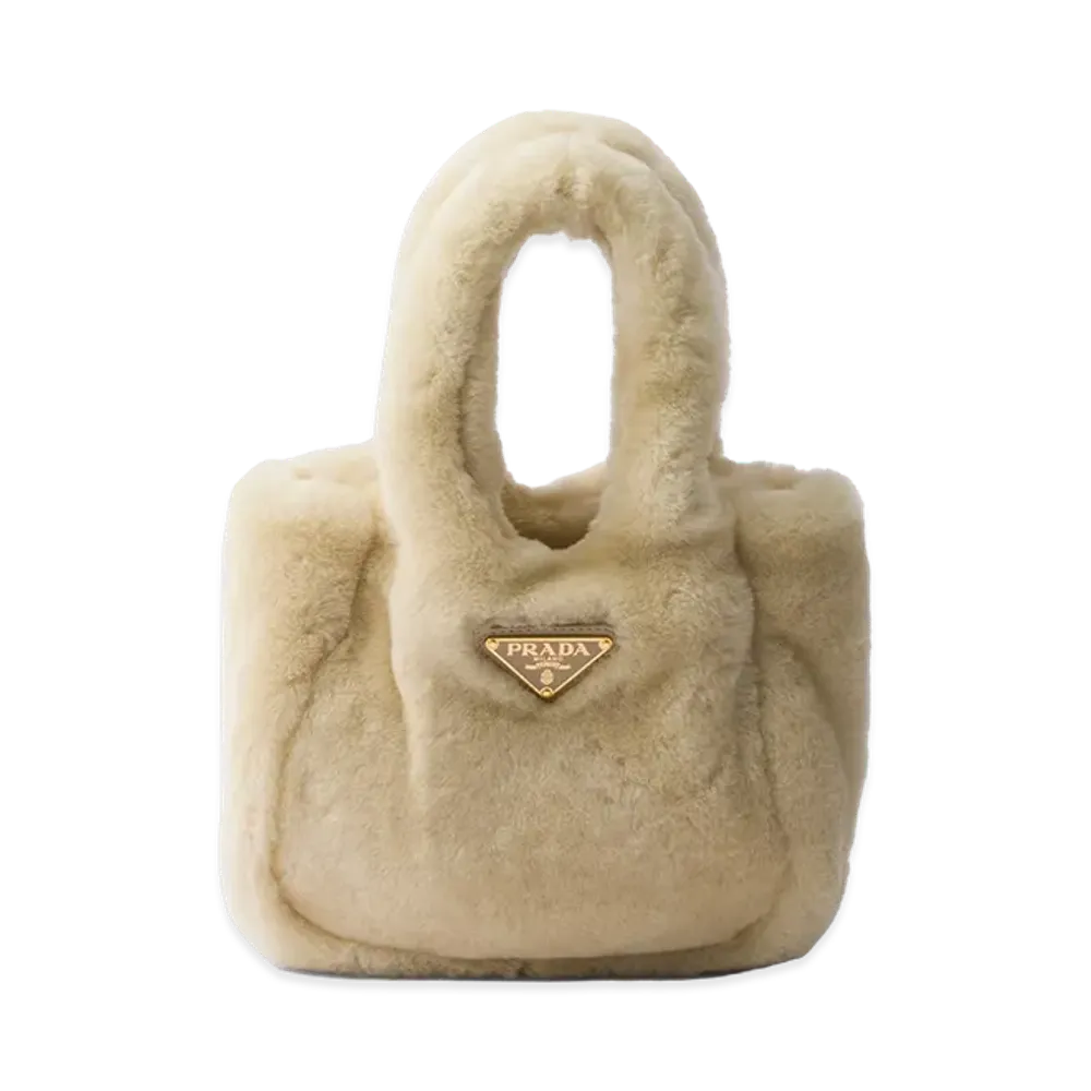 PRADA Shearling Mini Handbag "Ecru Beige"