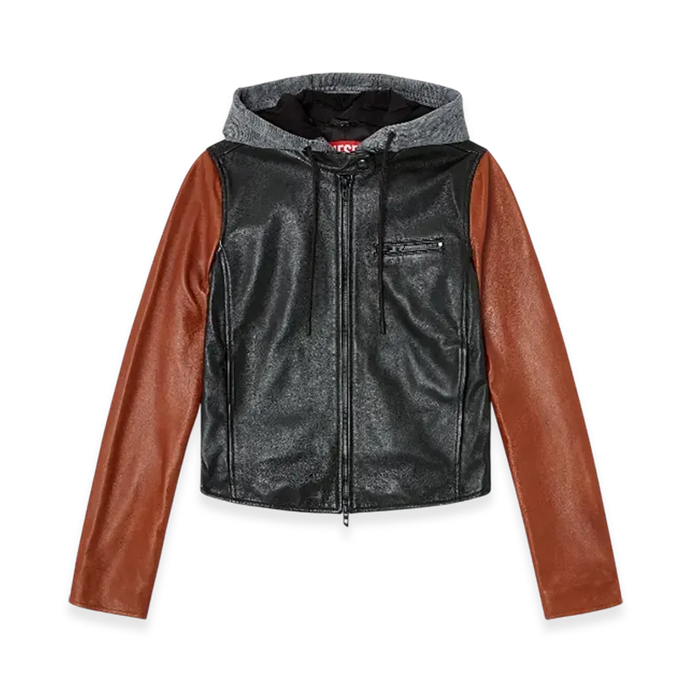 Diesel L-Ouder Colour-Block Leather Jacket "Black Brown"