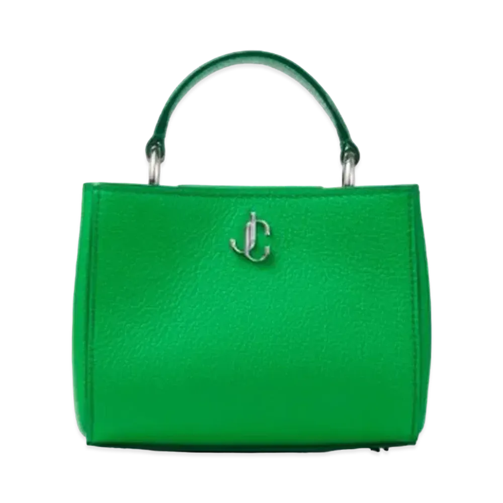 Jimmy Choo Varenne Top Handle Mini City Grainy Calf Leather Mini Handbag With JC Logo "Silver/Malachite"