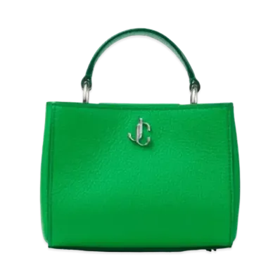 Jimmy Choo Varenne Top Handle Mini City Grainy Calf Leather Mini Handbag With JC Logo "Silver/Malachite"