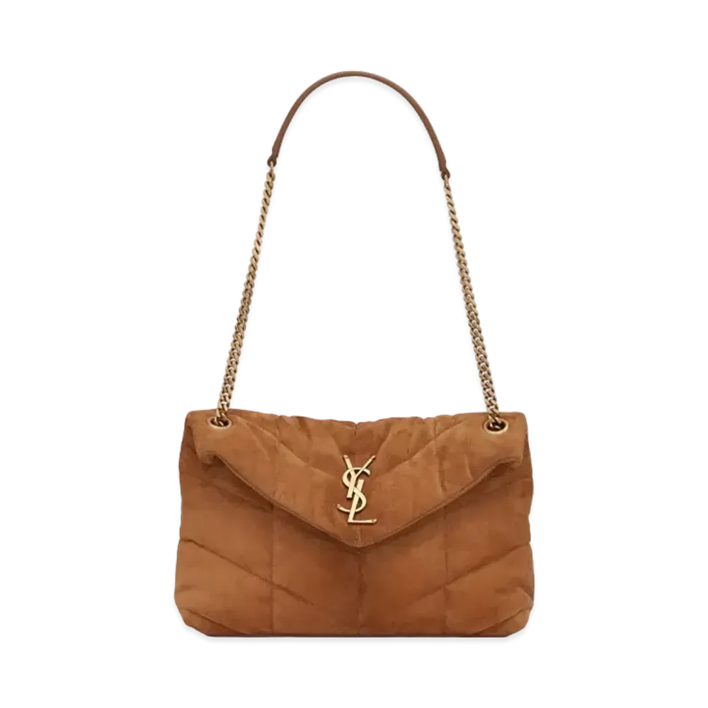 Saint Laurent Puffer Small Bag In Quilted Suede "Cinnamon"