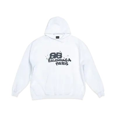 BALENCIAGA Women's Hand Drawn BB Icon Hoodie Large Fit "White"
