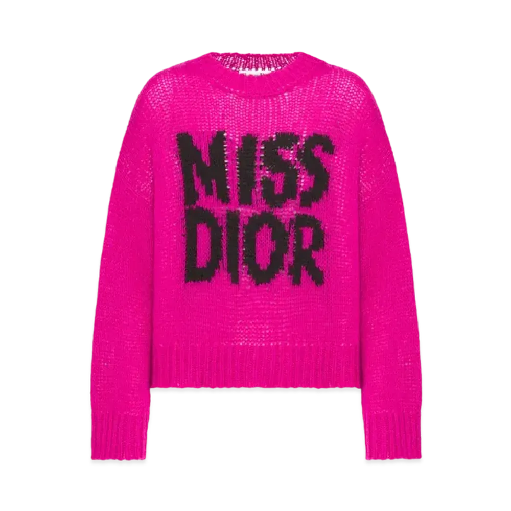 Dior Oversized Sweater Cashmere and Silk Knit with Miss Dior Graffiti Motif "Fuchsia/Black"